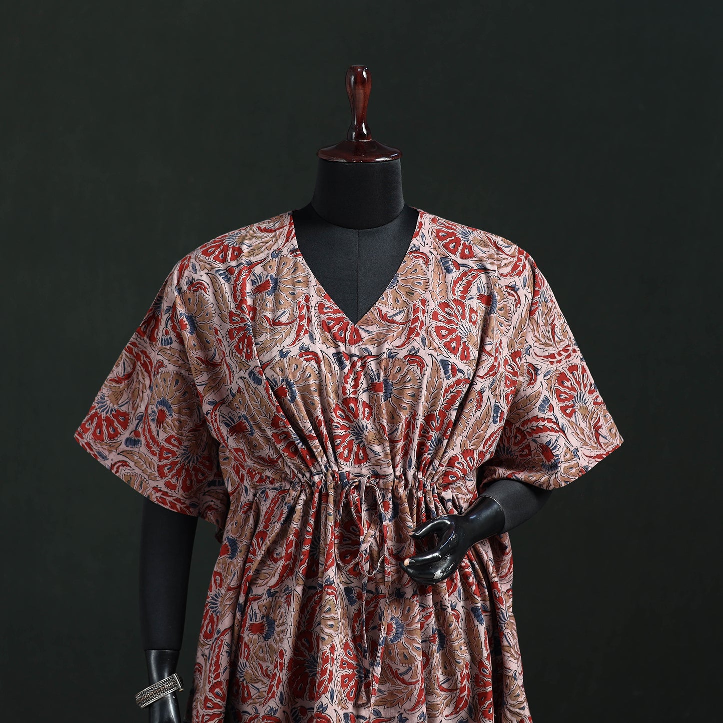 Peach - Kalamkari Hand Block Print Natural Dyed Cotton Kaftan (Short) 27