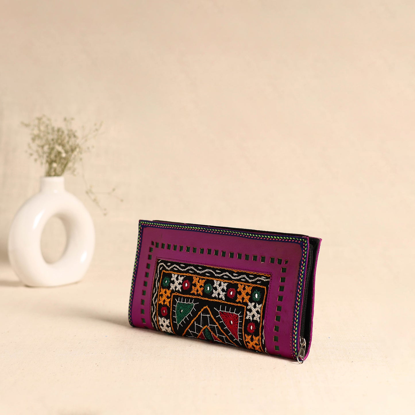 Traditional Kutch Hand Embroidery Leather Clutch / Wallet 47