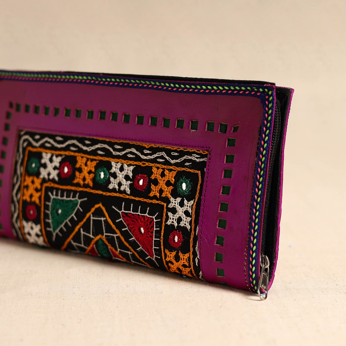 Traditional Kutch Hand Embroidery Leather Clutch / Wallet 47