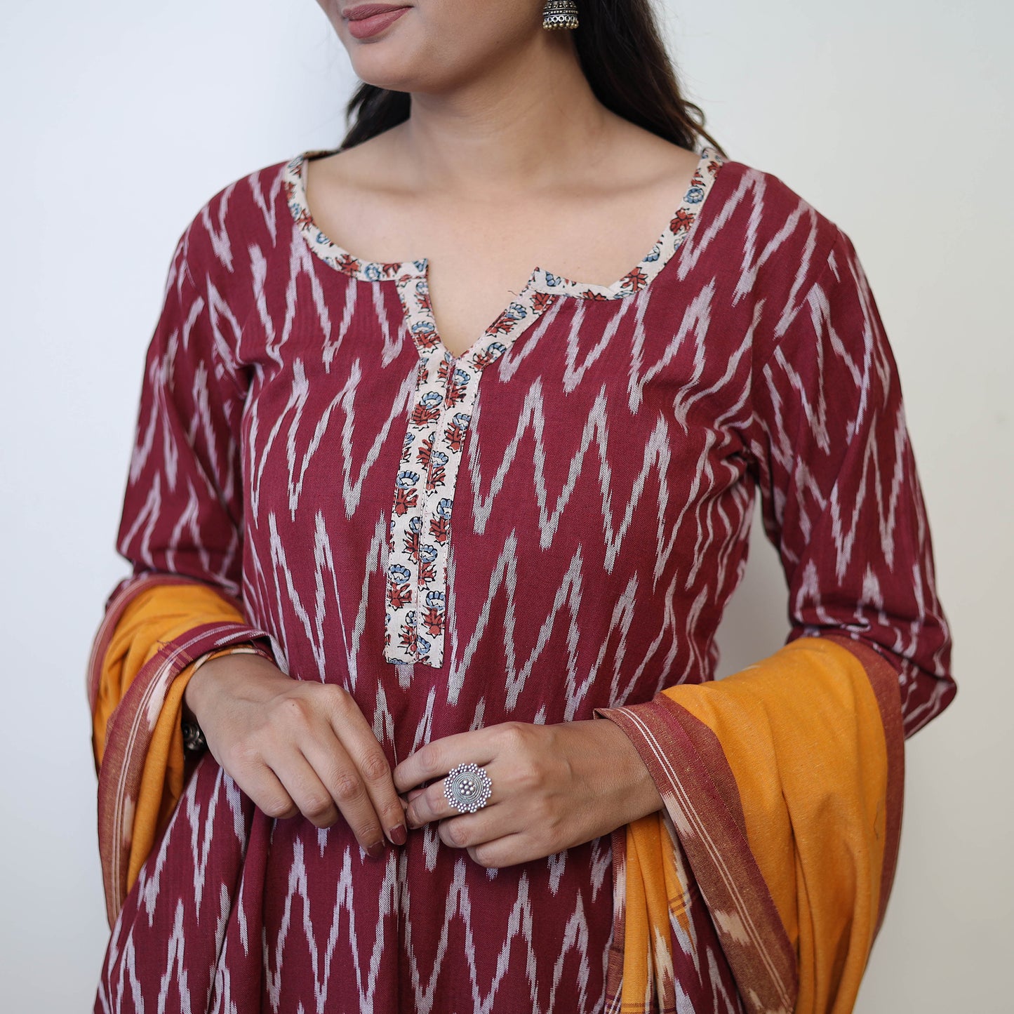 Maroon - Handloom Cotton Pochampally Ikat Kurta Set 19