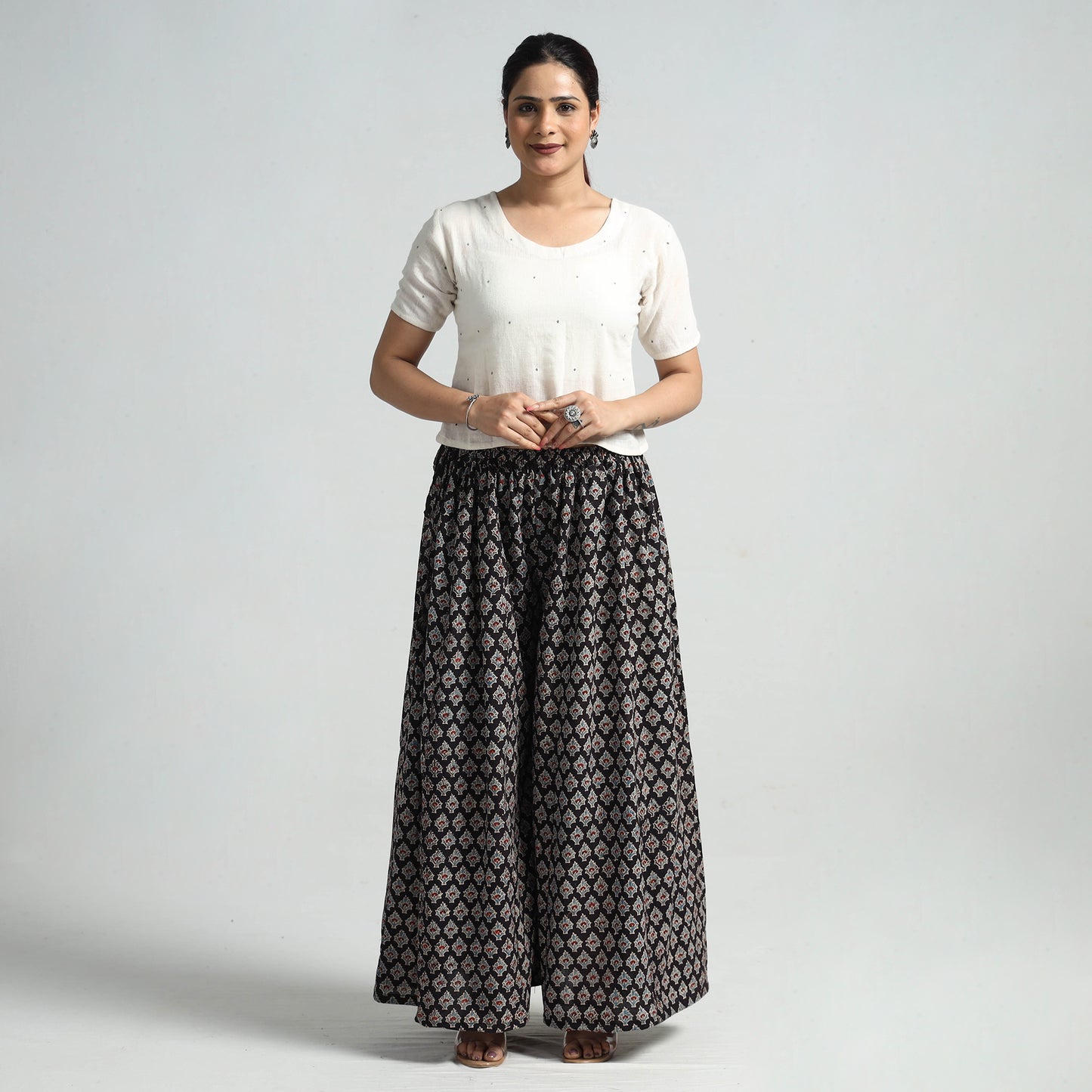 Buy Ajrakh Hand Block Printed Cotton Flared Palazzo Online at iTokri.com