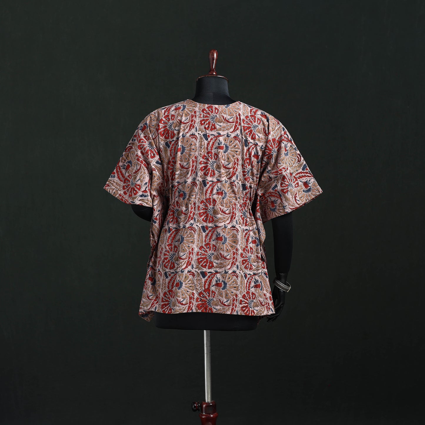 Peach - Kalamkari Hand Block Print Natural Dyed Cotton Kaftan (Short) 27