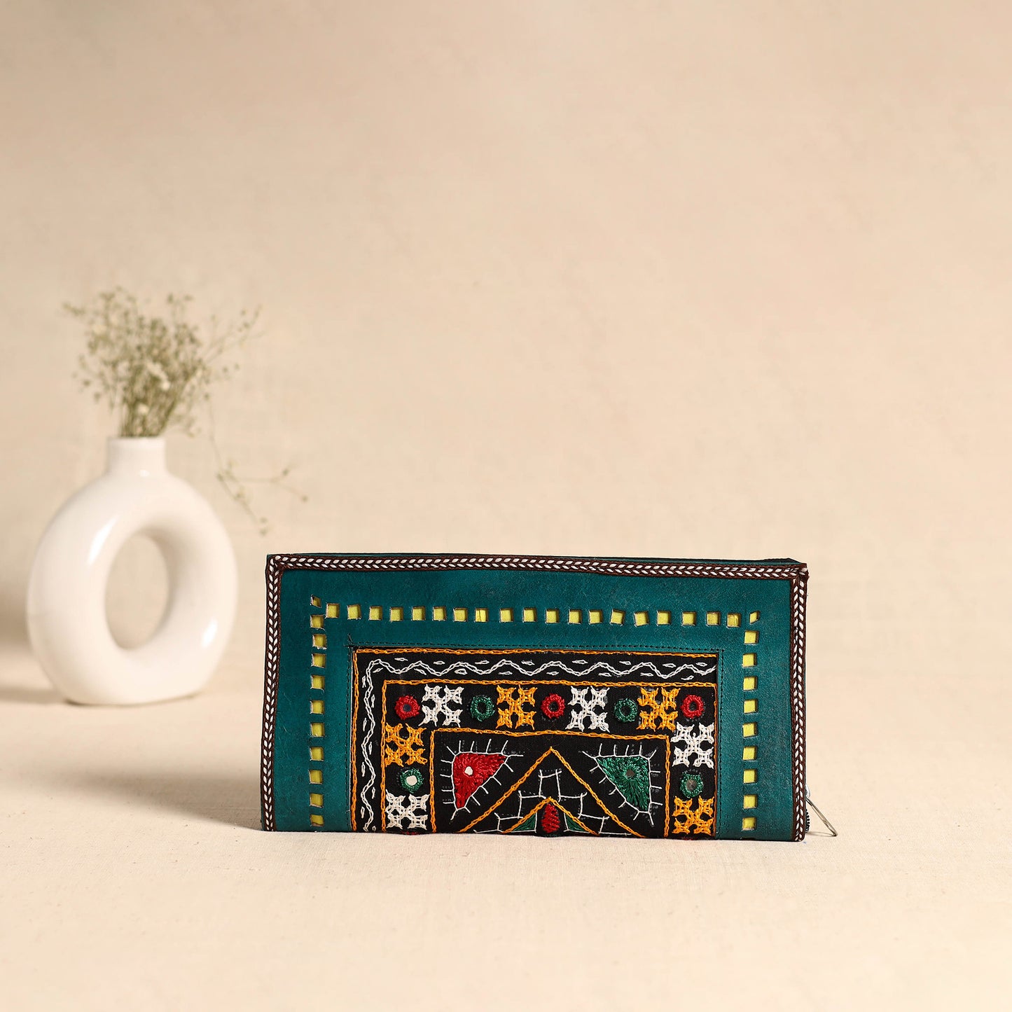 Traditional Kutch Hand Embroidery Leather Clutch / Wallet 48