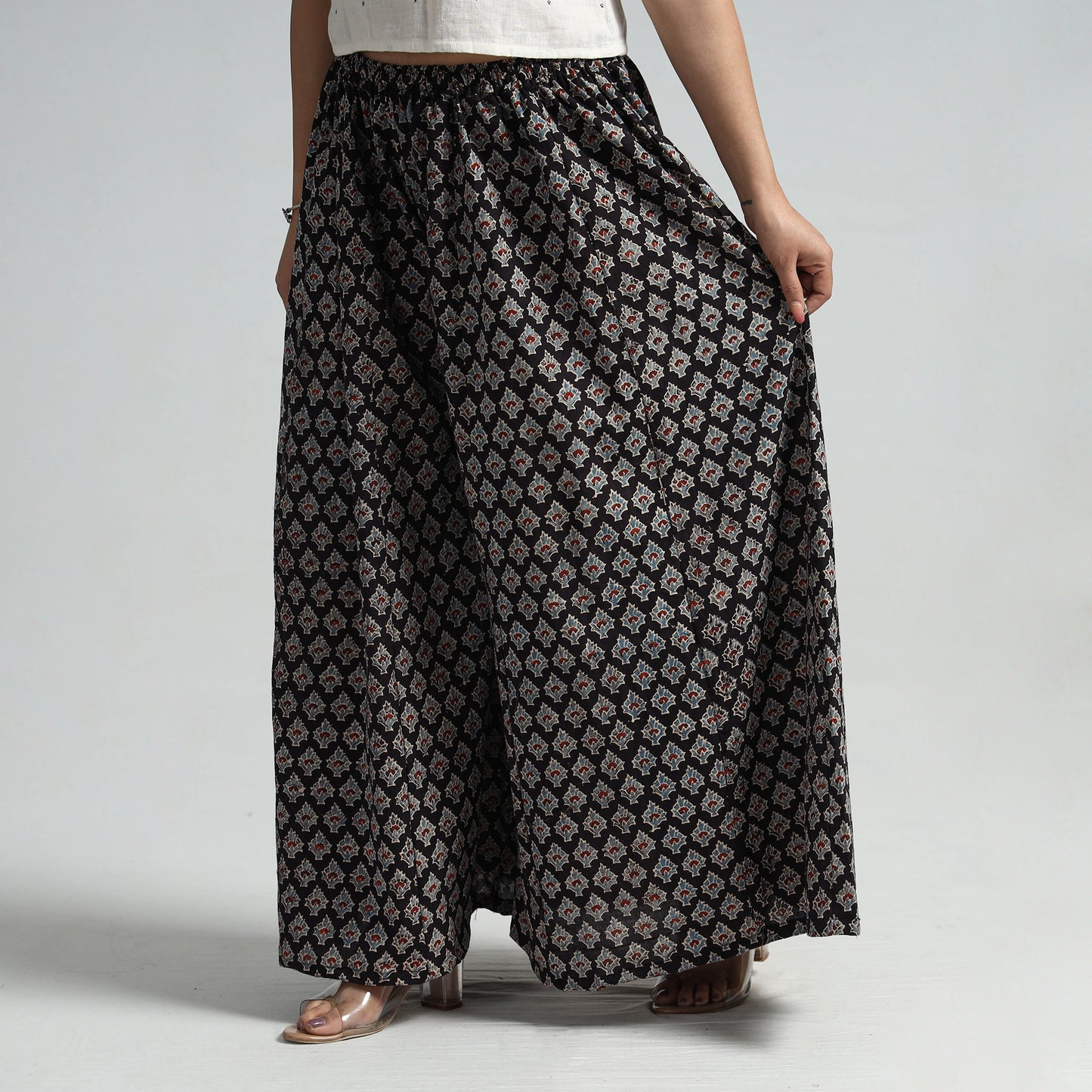 Buy Ajrakh Hand Block Printed Cotton Flared Palazzo Online at iTokri.com