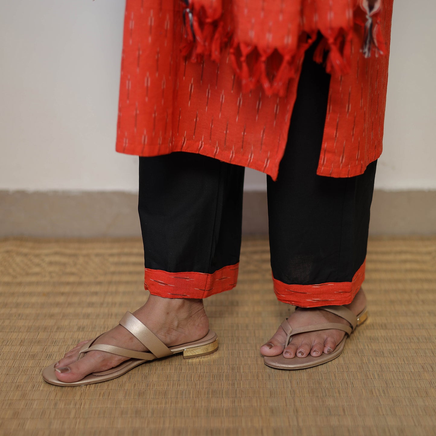 Orange - Handloom Cotton Pochampally Ikat Kurta Set 07
