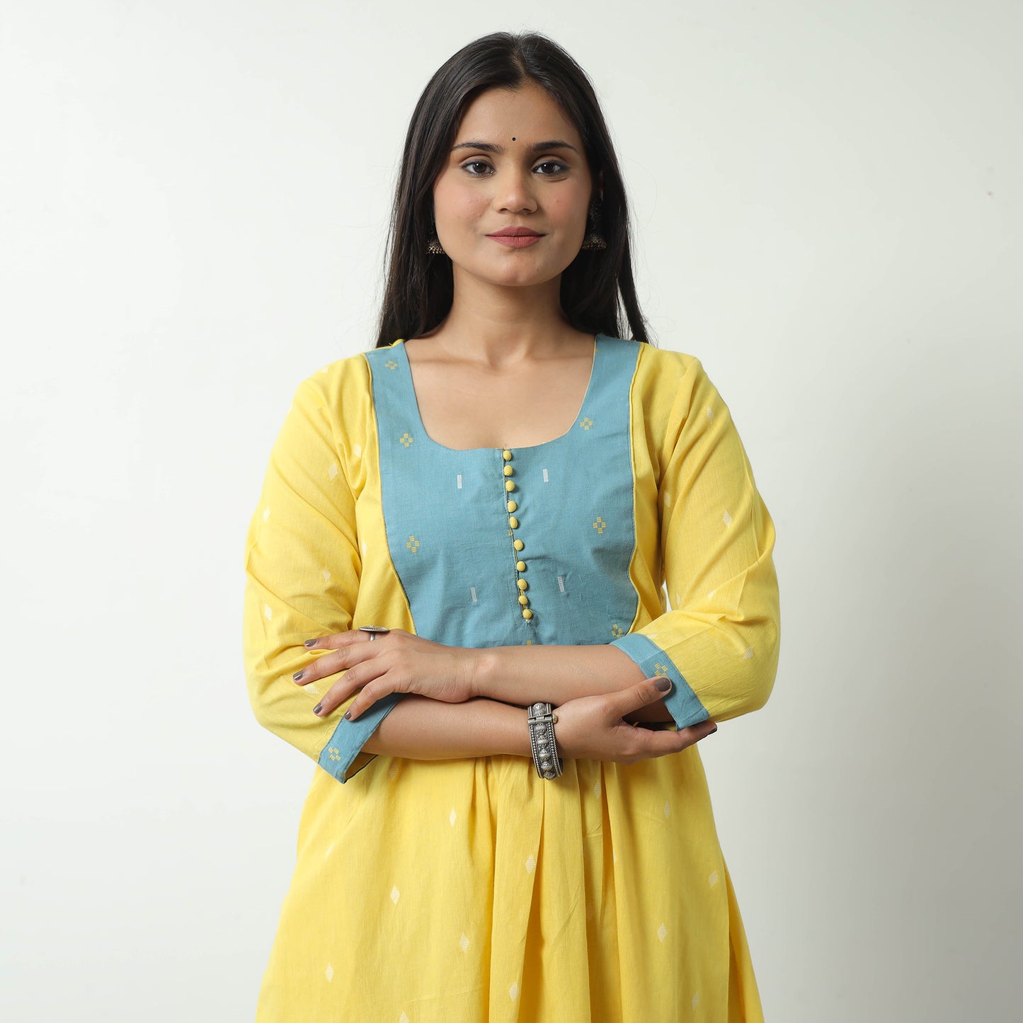 Yellow - Jacquard Cotton A-Line Kurta 04