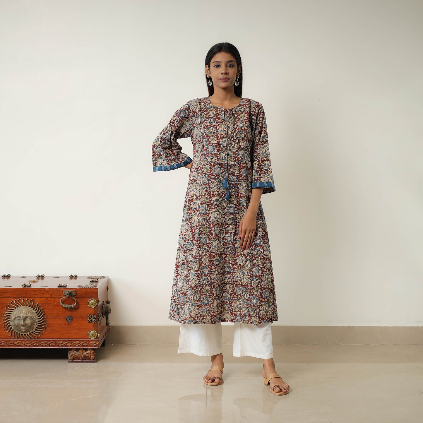 Natural Dyed Block Print Cotton Kalamkari Kurta For Women