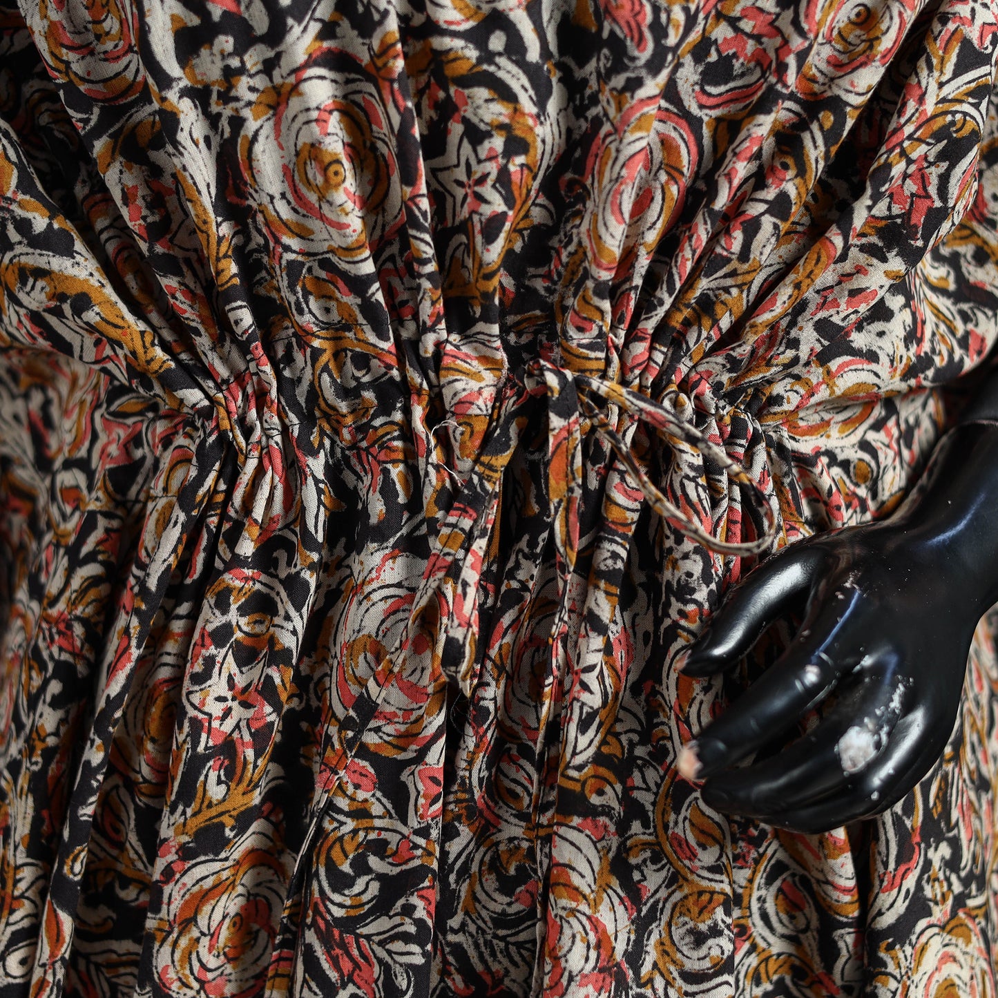 Peach - Kalamkari Hand Block Print Natural Dyed Cotton Kaftan (Short) 30