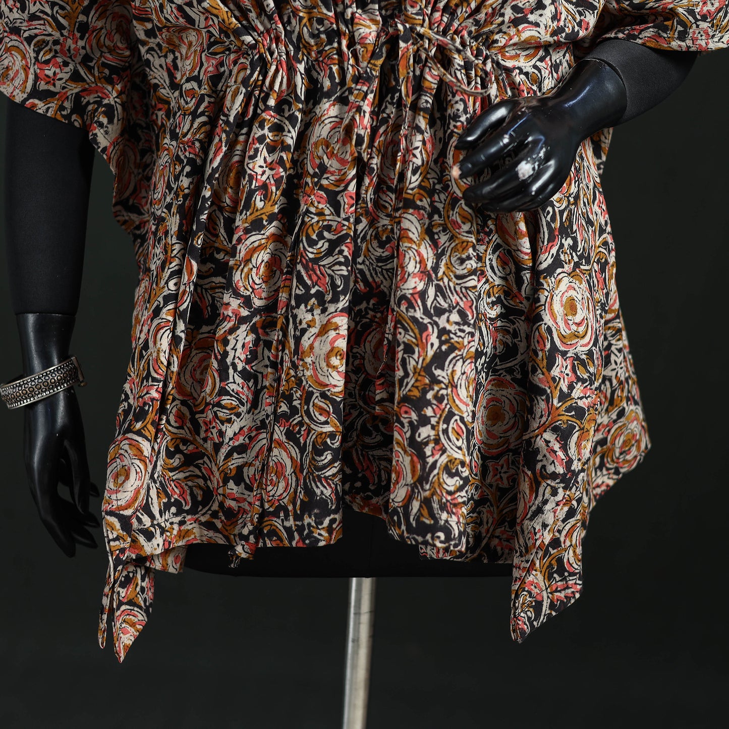 Peach - Kalamkari Hand Block Print Natural Dyed Cotton Kaftan (Short) 30