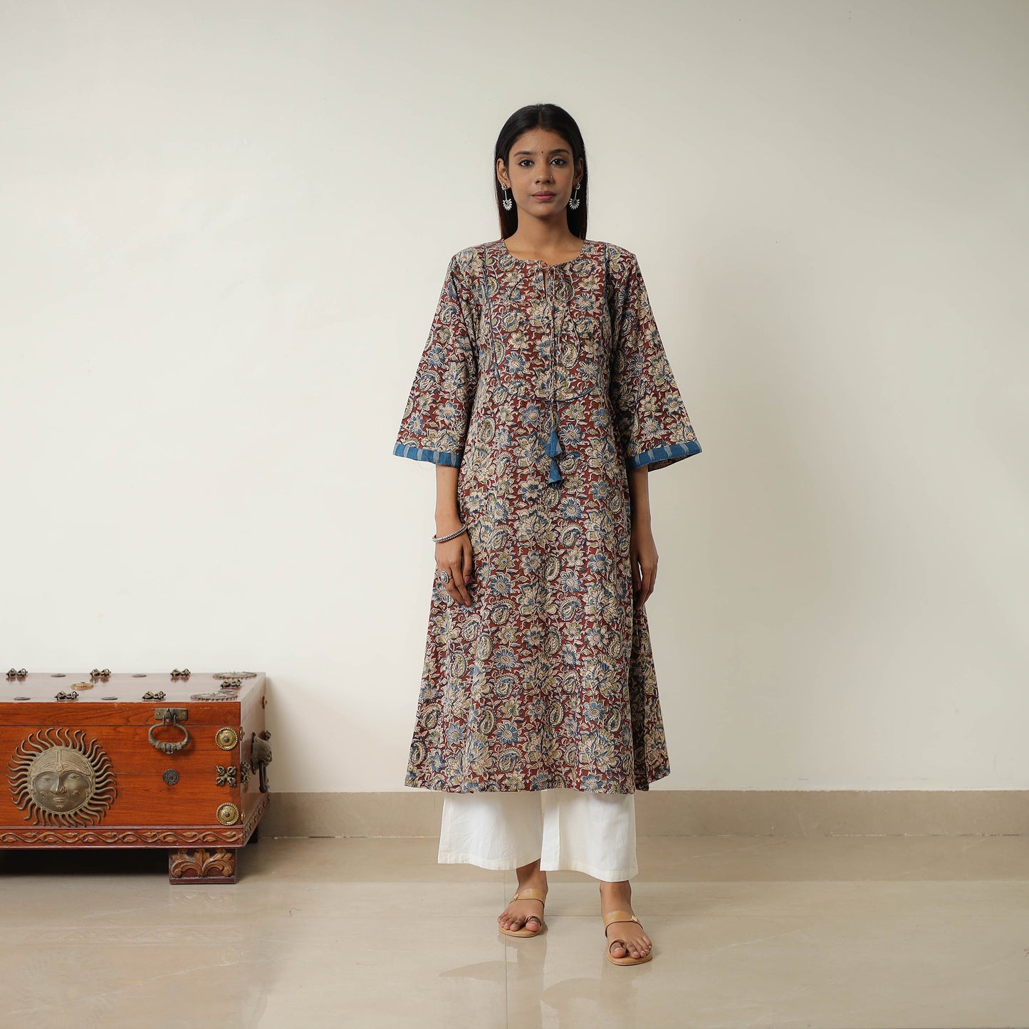 Natural Dyed Block Print Cotton Kalamkari Kurta For Women