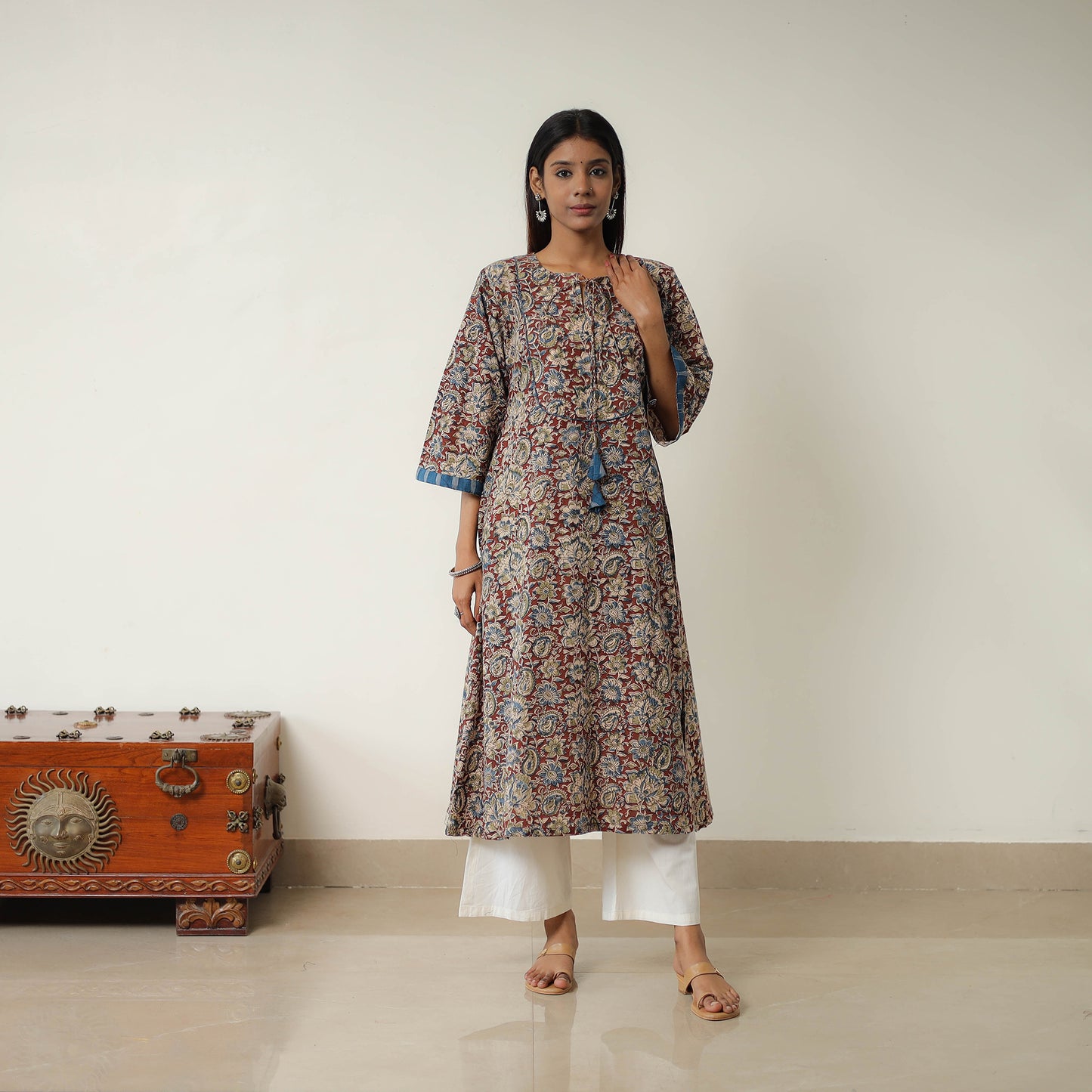 Natural Dyed Block Print Cotton Kalamkari Kurta For Women