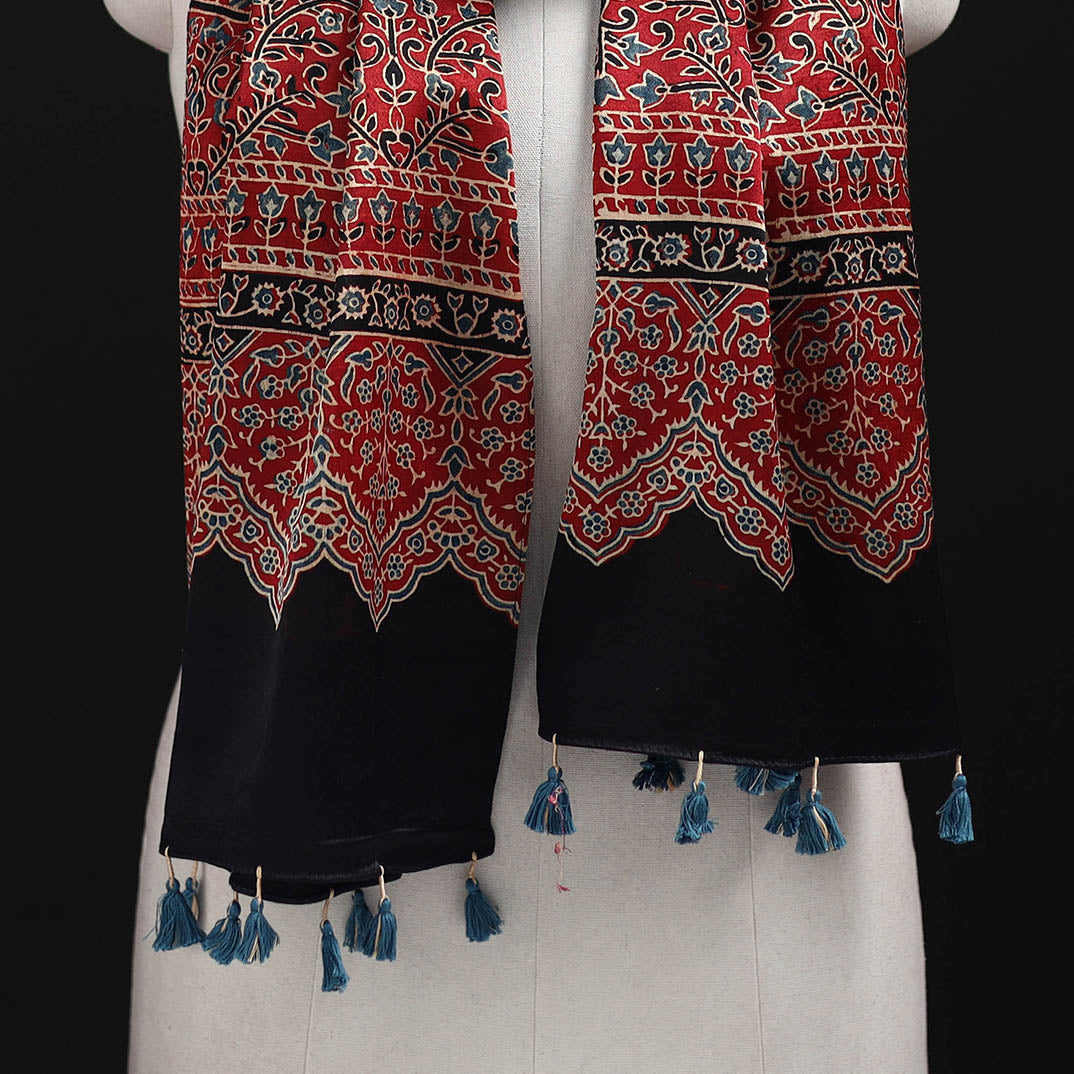 Ajrakh Hand Block Print Natural Dyed Mashru Silk Stole 02