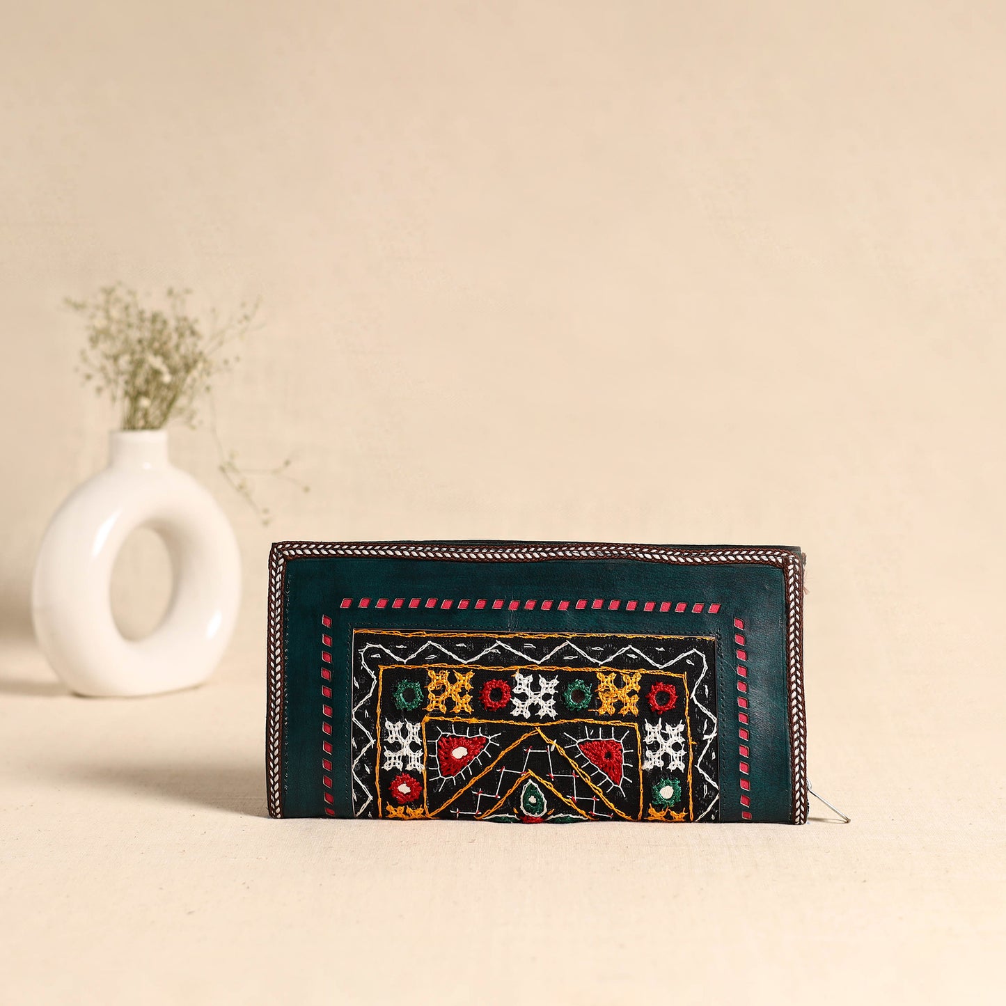 Traditional Kutch Hand Embroidery Leather Clutch / Wallet 54
