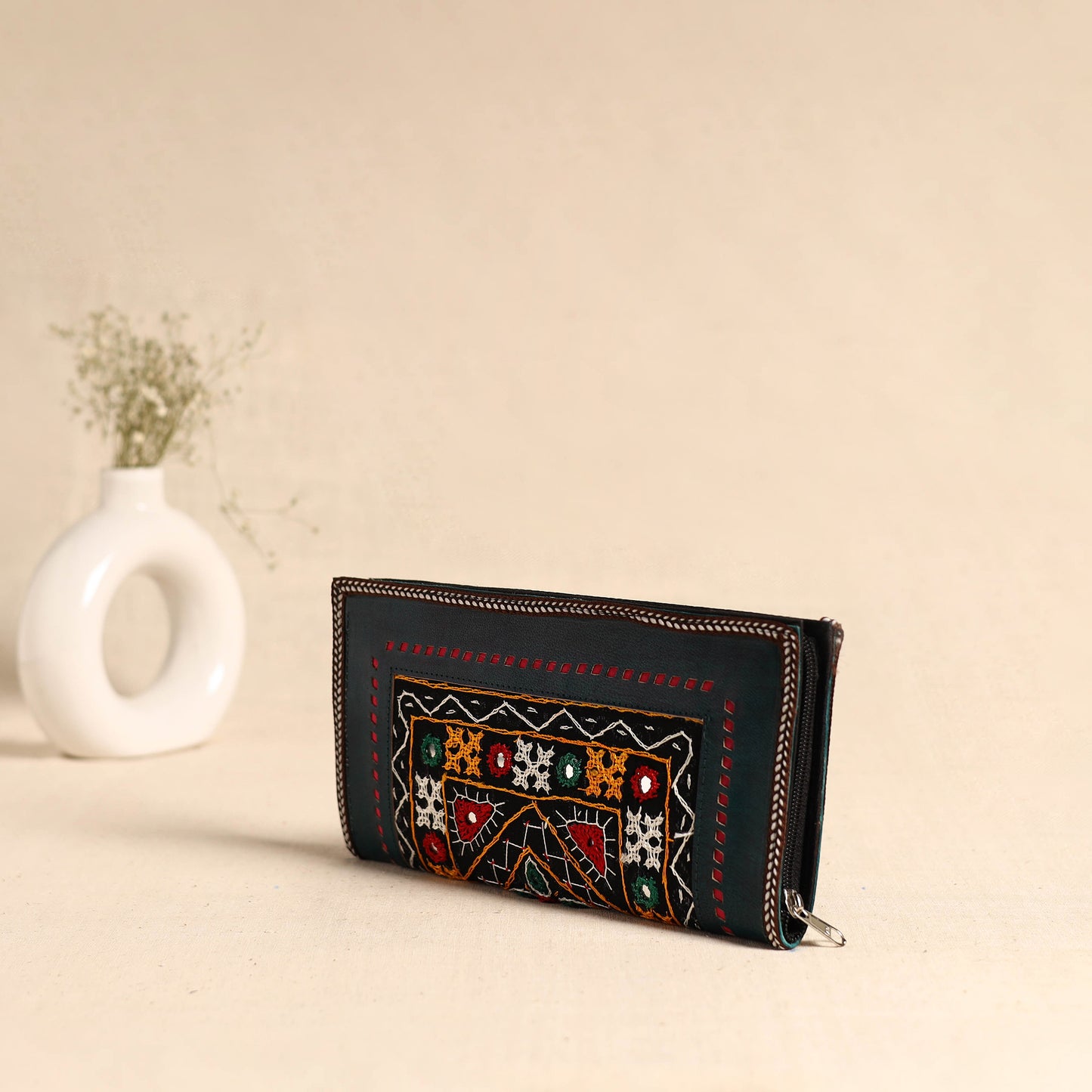Traditional Kutch Hand Embroidery Leather Clutch / Wallet 54