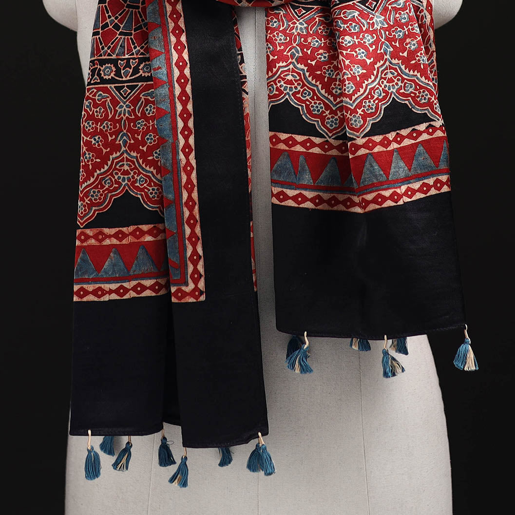Ajrakh Hand Block Print Natural Dyed Mashru Silk Stole 04