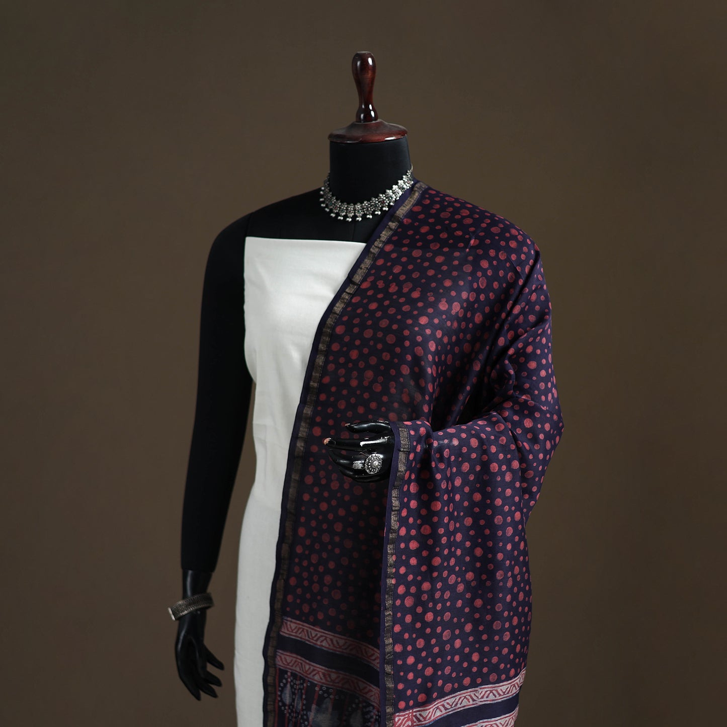 Akola Dabu Hand Block Print Chanderi Silk Handloom Dupatta 20