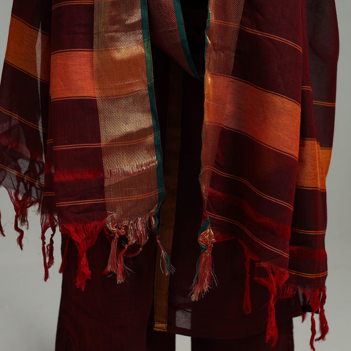 Maroon - Cotton Dharwad Kurta Set with Palazzo & Dupatta 10