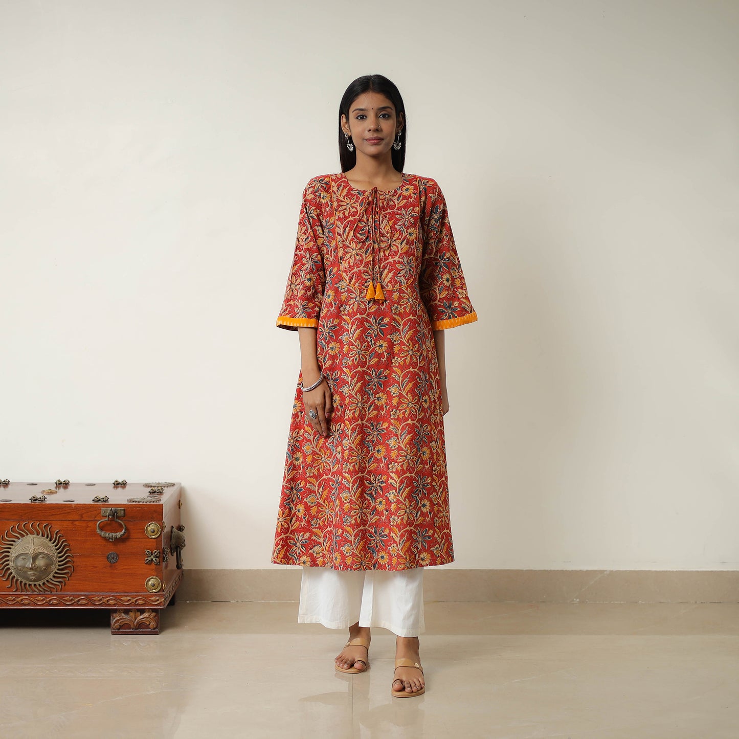 Red - Natural Dyed Block Print Cotton Kalamkari Kurta 07