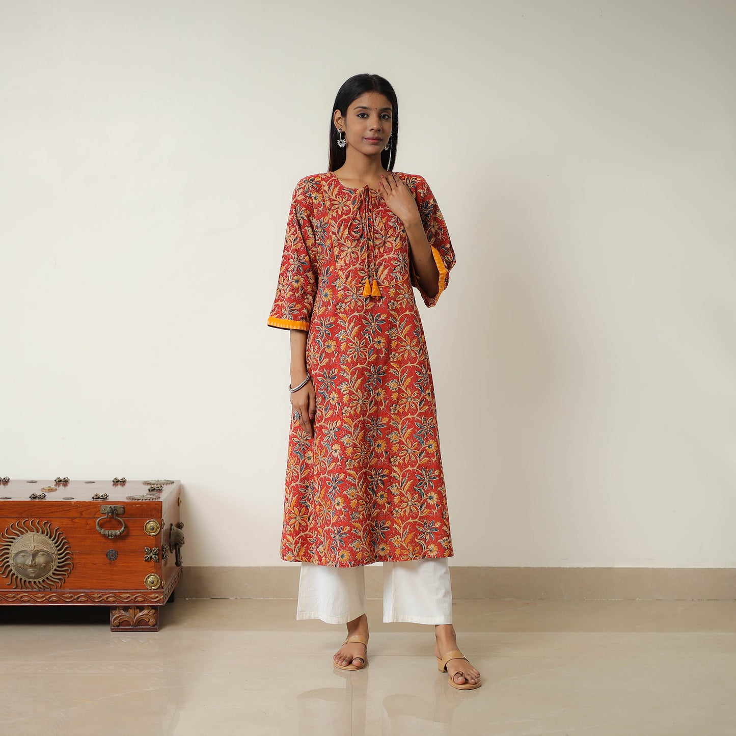 Red - Natural Dyed Block Print Cotton Kalamkari Kurta 07