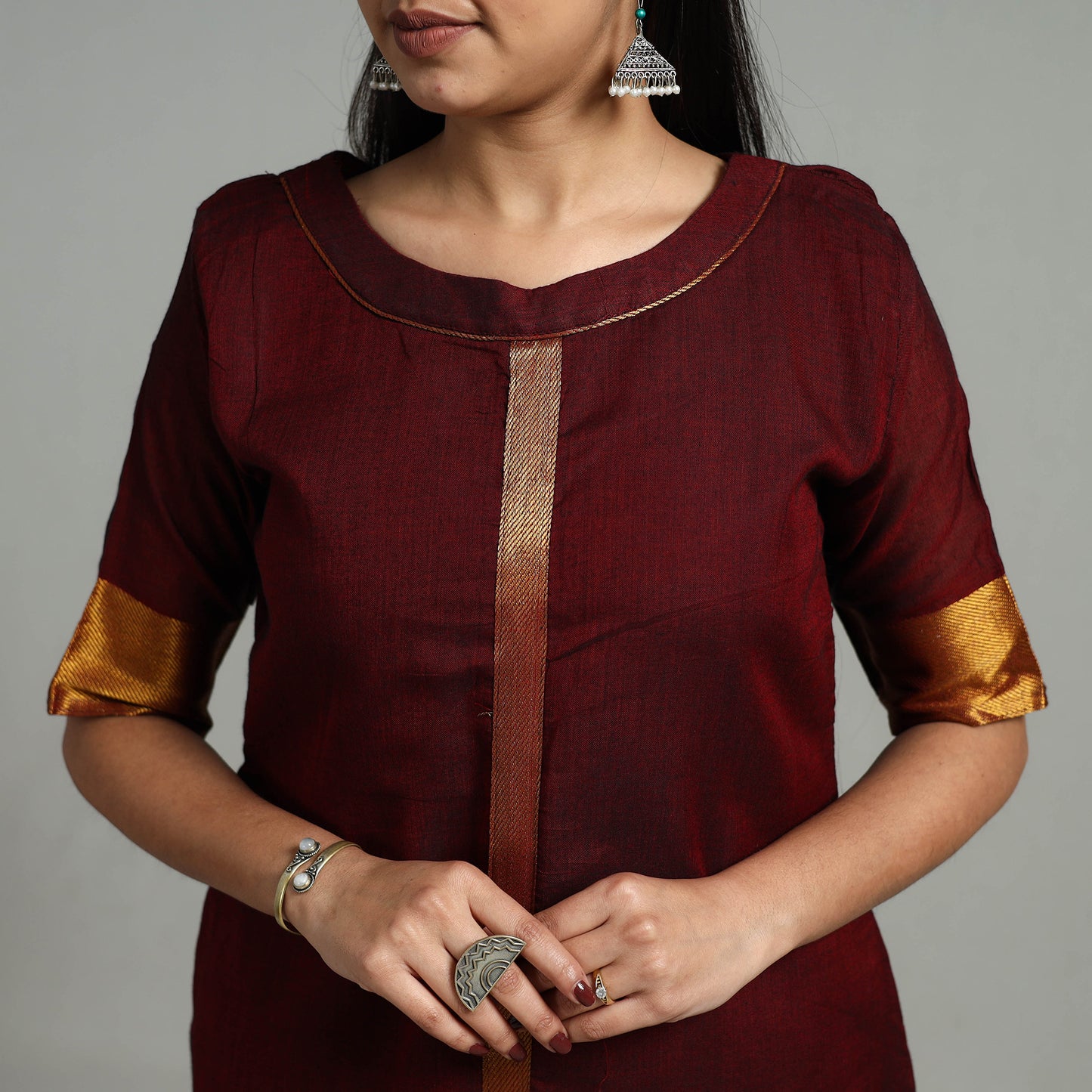 Maroon - Cotton Dharwad Kurta Set with Palazzo & Dupatta 10