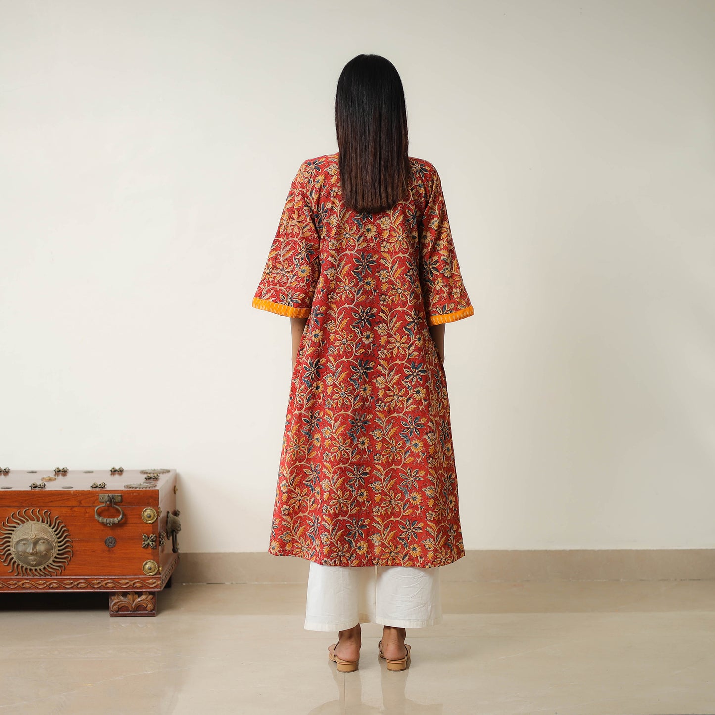 Red - Natural Dyed Block Print Cotton Kalamkari Kurta 07