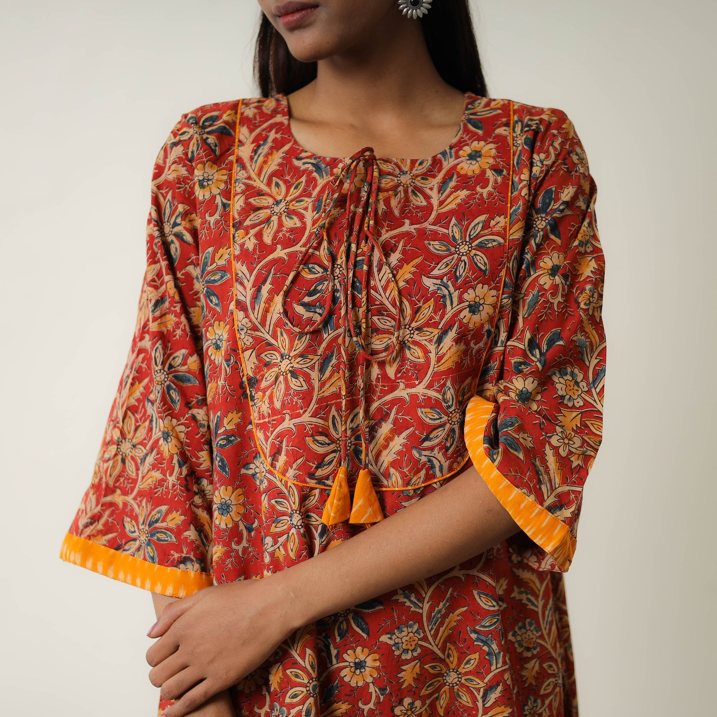 Red - Natural Dyed Block Print Cotton Kalamkari Kurta 07