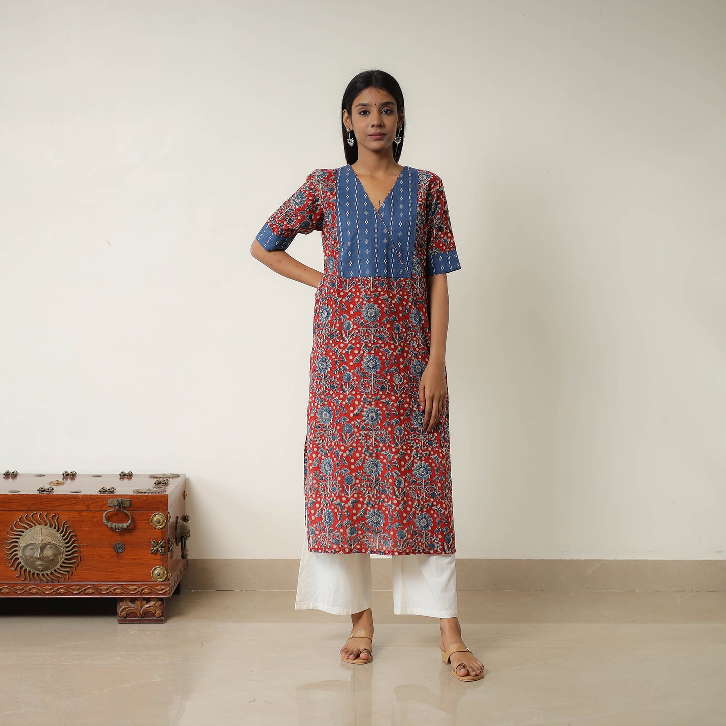 Red - Natural Dyed Block Print Cotton Kalamkari Kurta 01