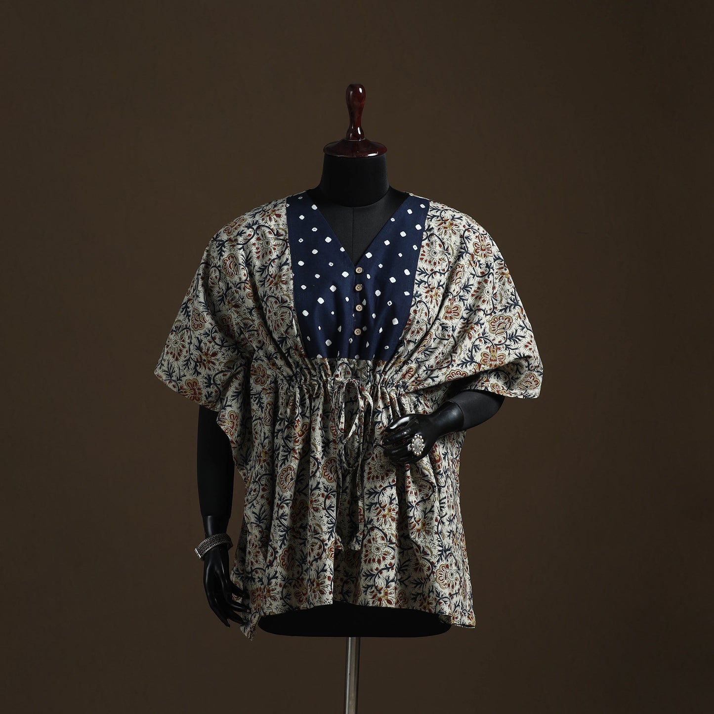 Natural Dyed Hand Block Kalamkari Print Patchwork Cotton Kaftan (Short) 57