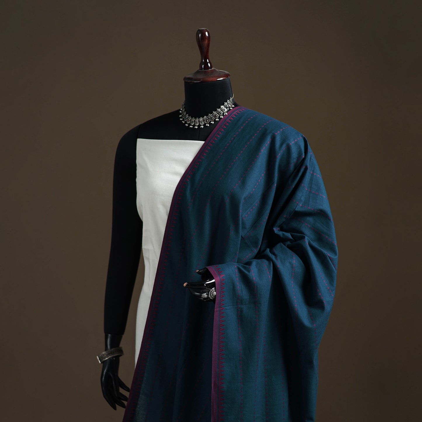 Jacquard Woven Cotton Dupatta with Tassels 04