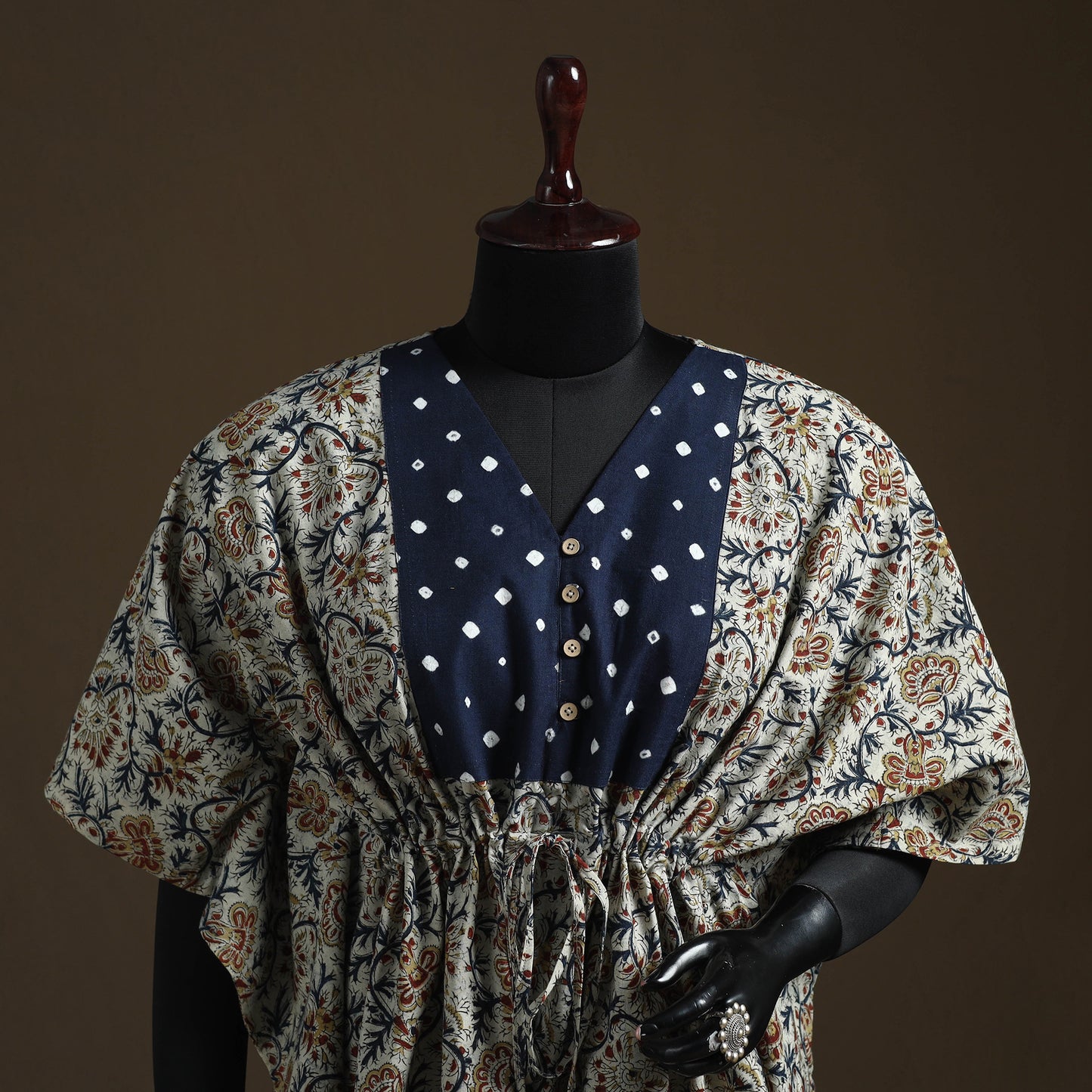 Natural Dyed Hand Block Kalamkari Print Patchwork Cotton Kaftan (Short) 57