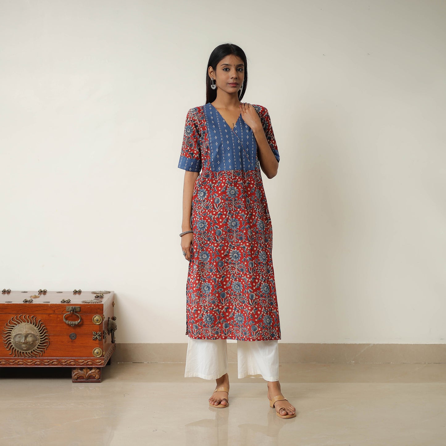Red - Natural Dyed Block Print Cotton Kalamkari Kurta 01