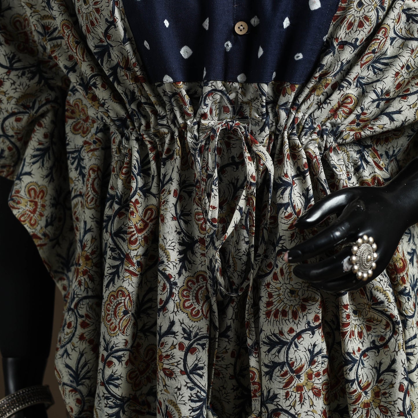 Natural Dyed Hand Block Kalamkari Print Patchwork Cotton Kaftan (Short) 57