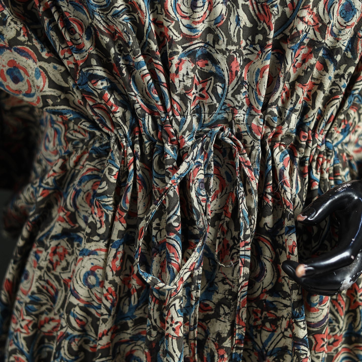 Multicolor - Kalamkari Hand Block Print Natural Dyed Cotton Kaftan (Short) 36