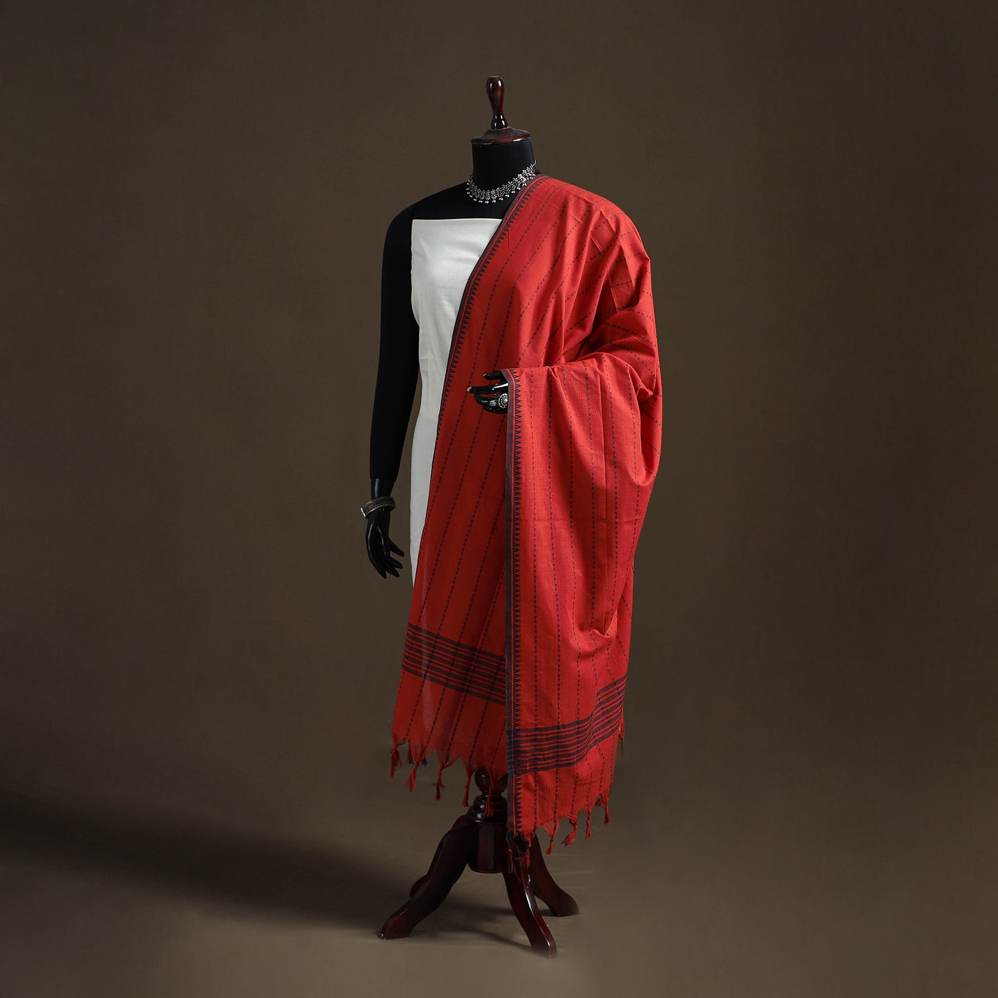 Jacquard Woven Cotton Dupatta with Tassels 03