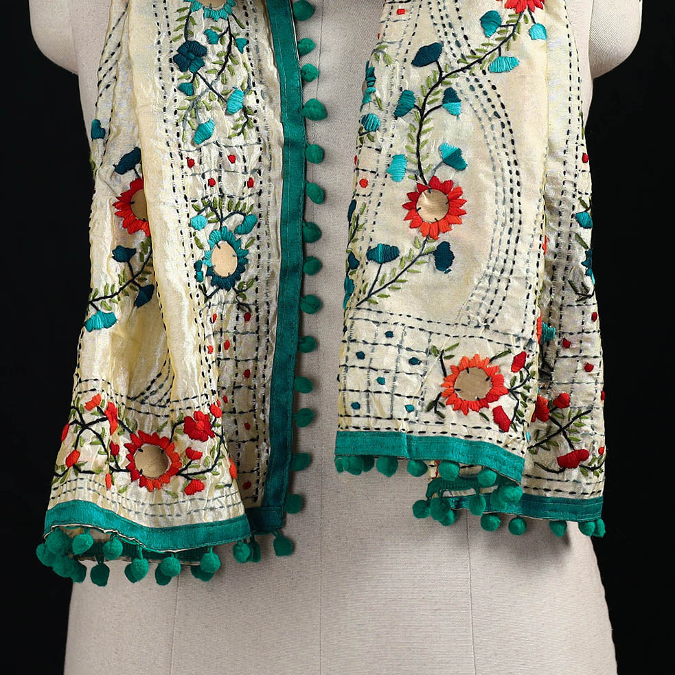 Ranihati Chanderi Silk Hand Embroidered Stole with Pom Pom 260