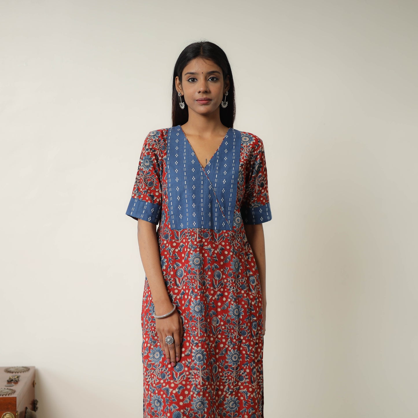 Red - Natural Dyed Block Print Cotton Kalamkari Kurta 01
