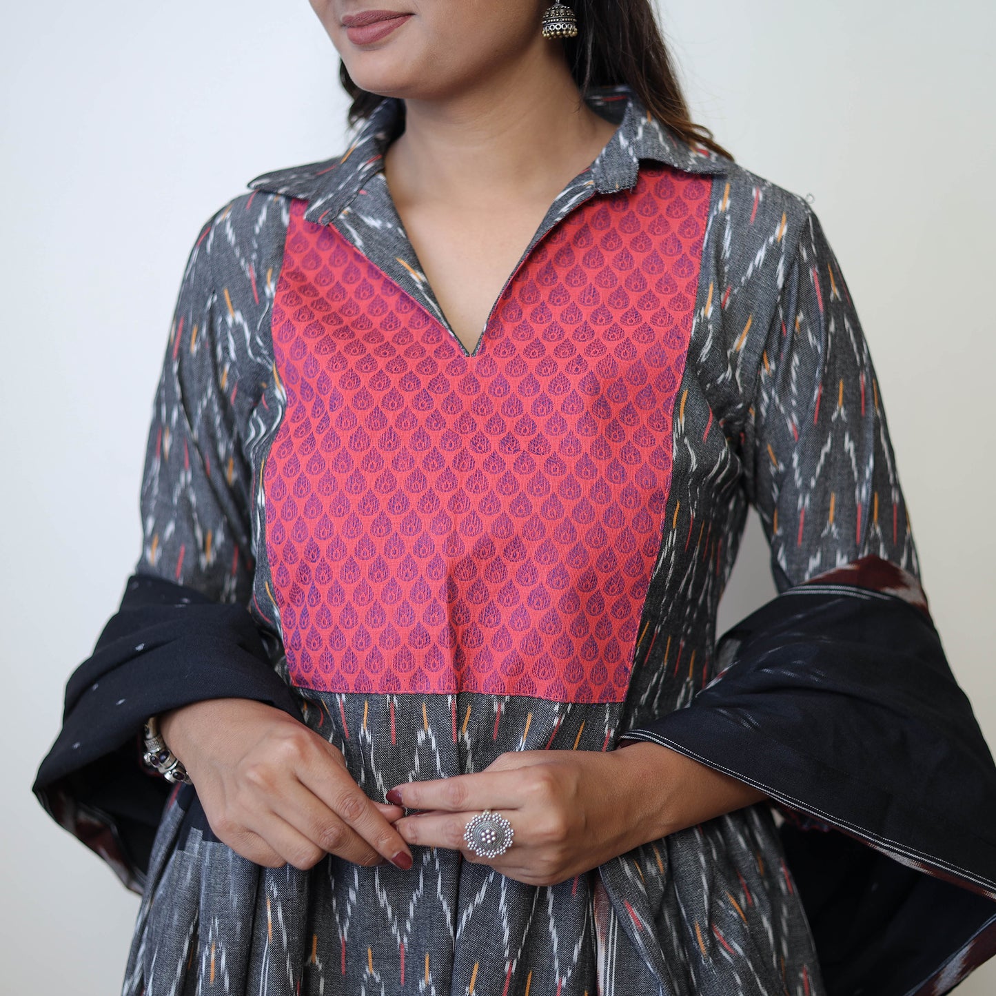 Grey - Handloom Cotton Pochampally Ikat Kurta Set 04