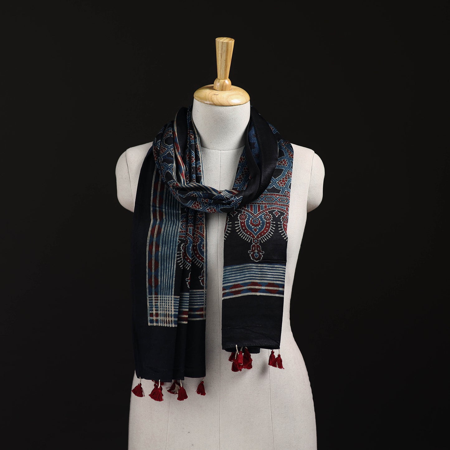 Ajrakh Hand Block Print Natural Dyed Mashru Silk Stole 22