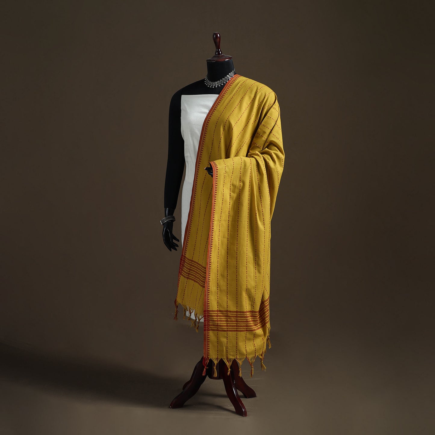 Jacquard Woven Cotton Dupatta with Tassels 01