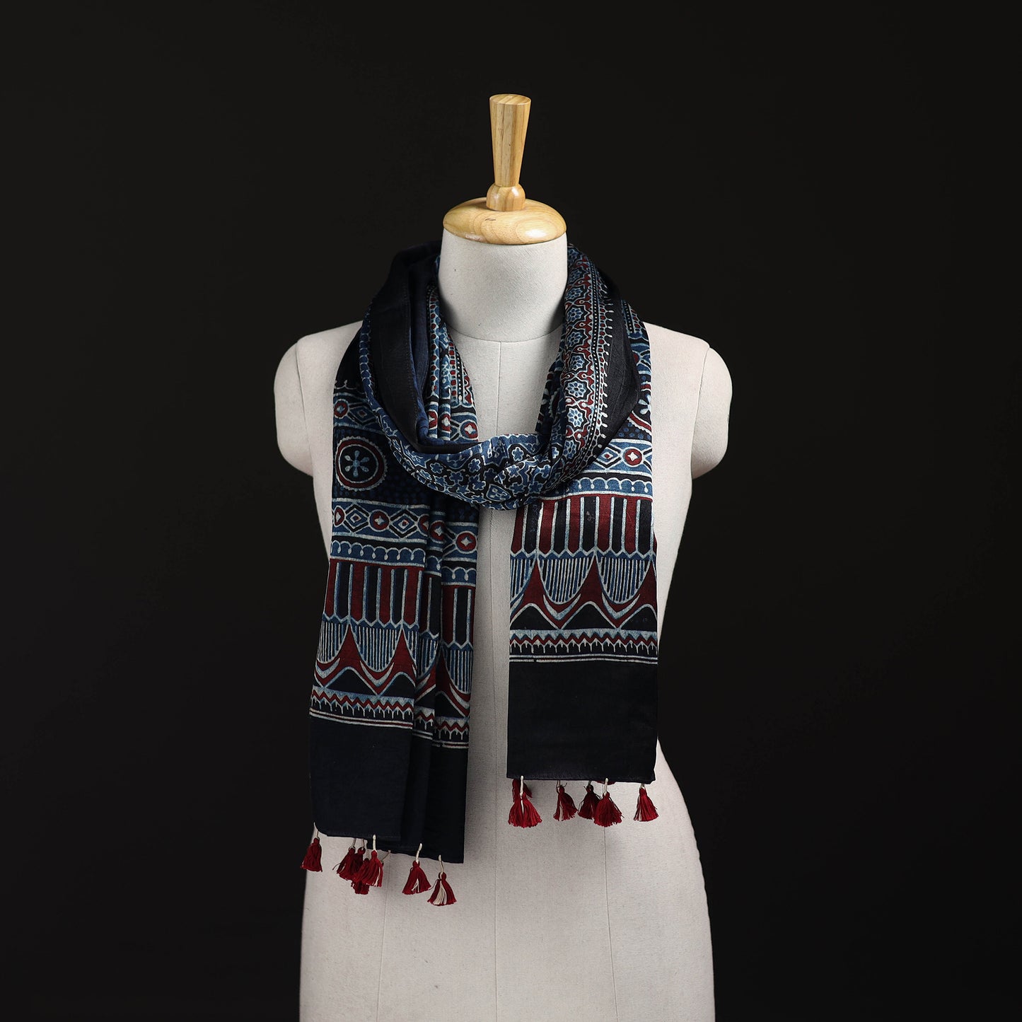 Ajrakh Hand Block Print Natural Dyed Mashru Silk Stole 25