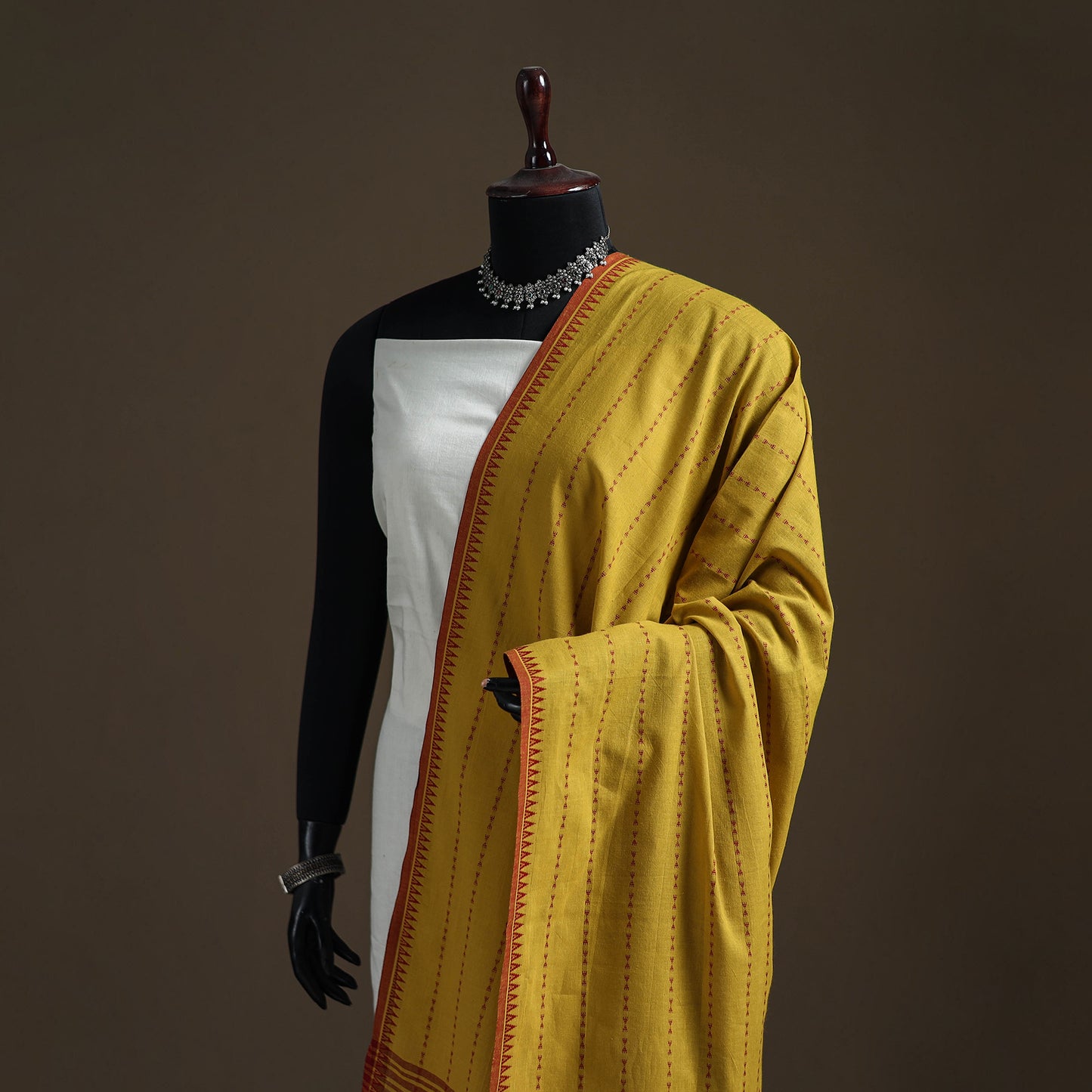 Jacquard Woven Cotton Dupatta with Tassels 01