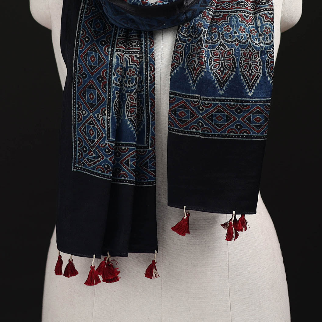Ajrakh Hand Block Print Natural Dyed Mashru Silk Stole 27