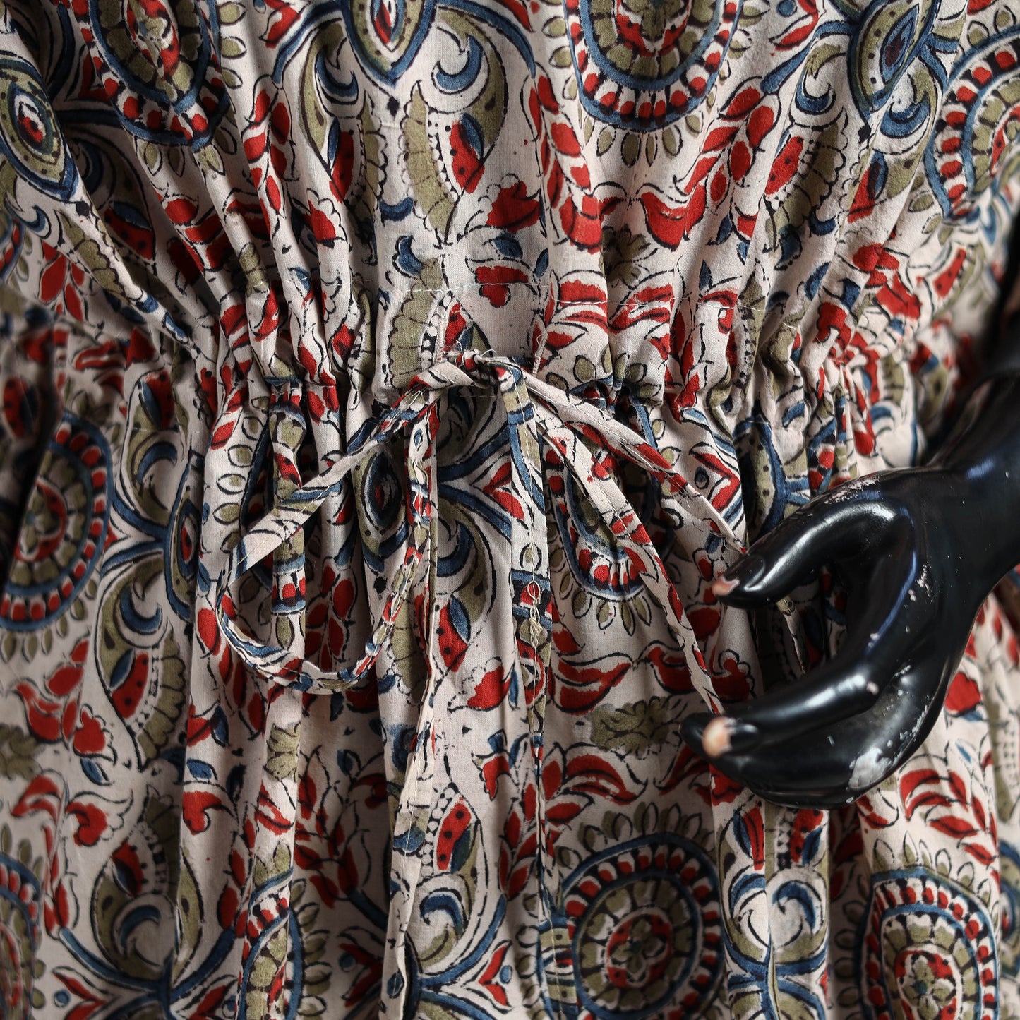 Multicolor - Kalamkari Hand Block Print Natural Dyed Cotton Kaftan (Short) 38