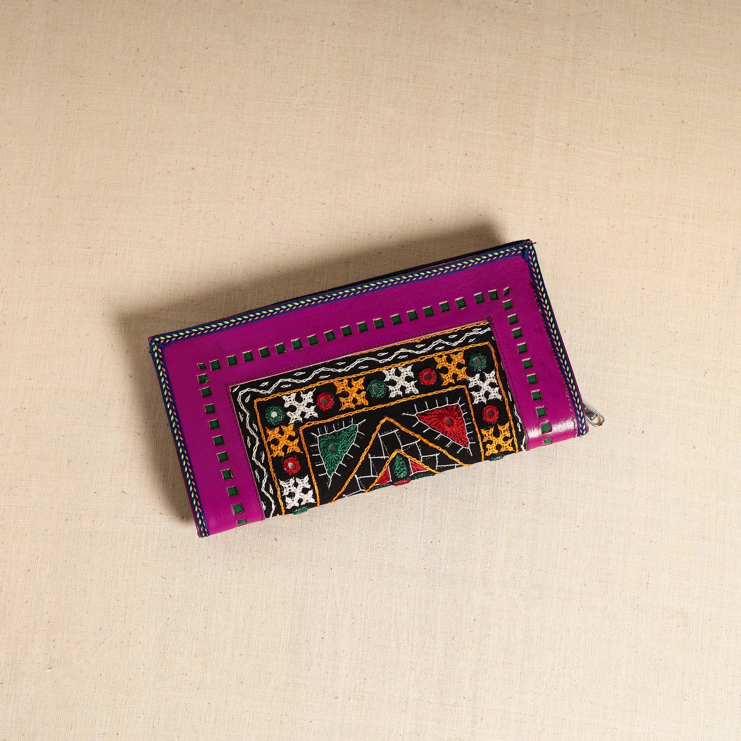 Traditional Kutch Hand Embroidery Leather Clutch / Wallet 47