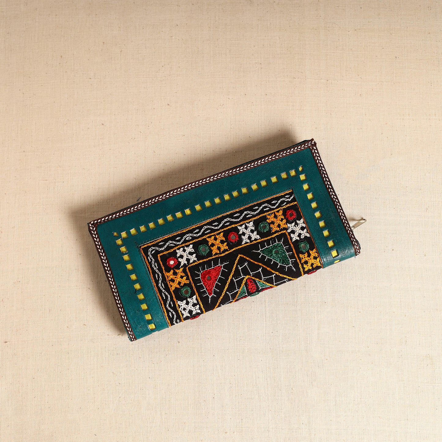 Traditional Kutch Hand Embroidery Leather Clutch / Wallet 48