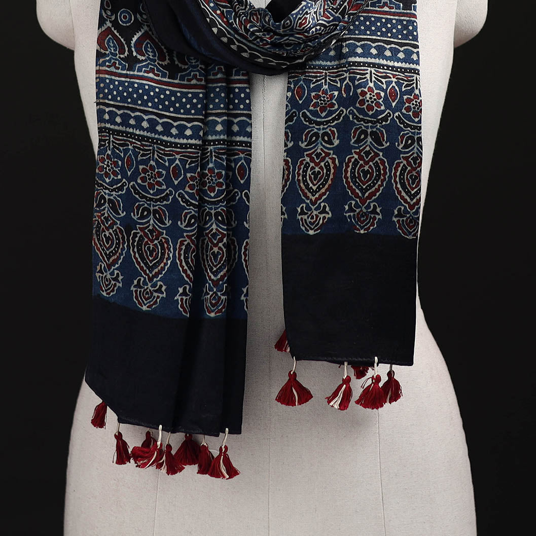 Ajrakh Hand Block Print Natural Dyed Mashru Silk Stole 30