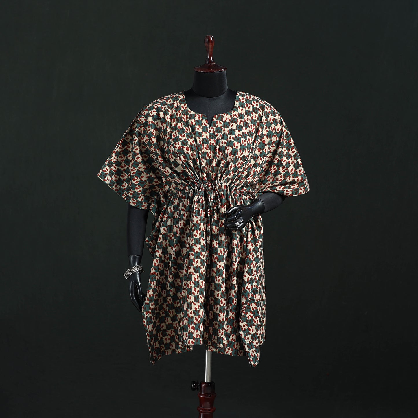 Multicolor - Pipad Hand Block Print Natural Dyed Cotton Kaftan (Medium) 39