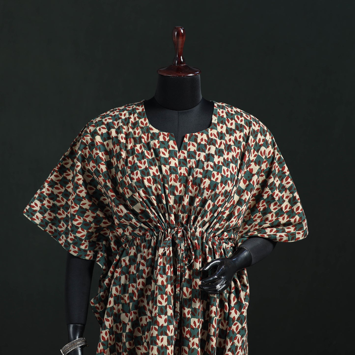 Multicolor - Pipad Hand Block Print Natural Dyed Cotton Kaftan (Medium) 39