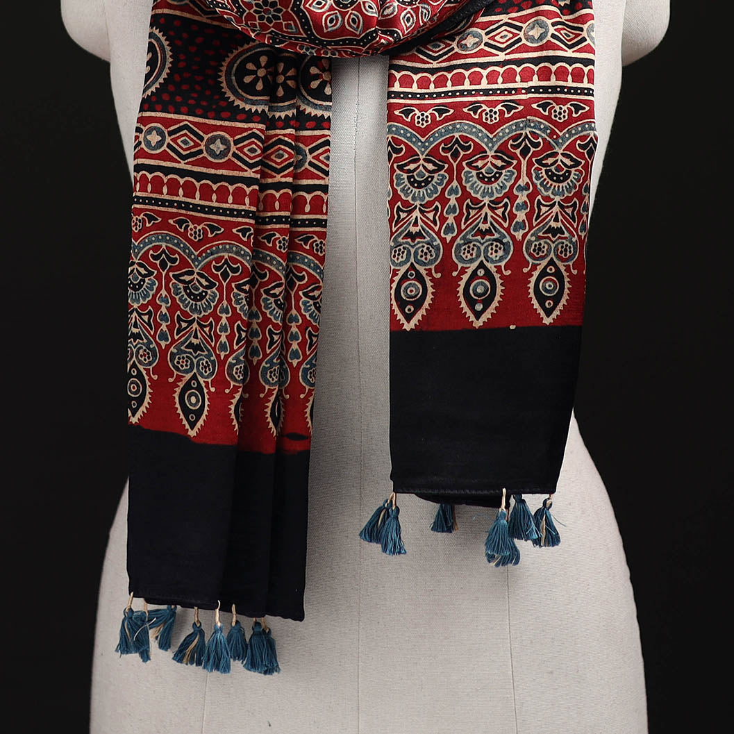 Ajrakh Hand Block Print Natural Dyed Mashru Silk Stole 33