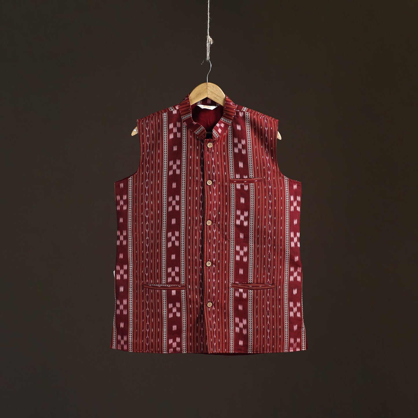 Sambalpuri Ikat Weave Cotton Men Nehru Jacket 14